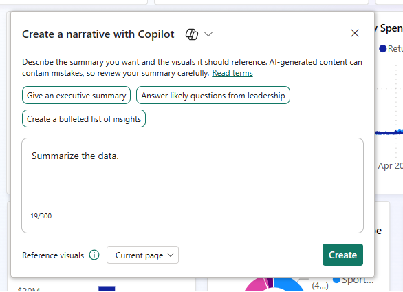 crear narrativa smart narrative en power bi con copilot