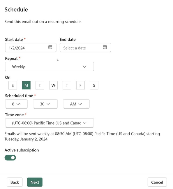 dynamic suscription schedule