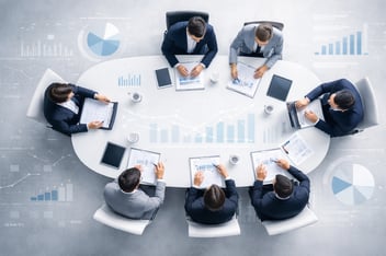 Executive leadership team reviewing data to support business decision-making in a high-complexity environment.