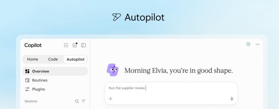 Autopilot interface in the new Microsoft Copilot for performing business tasks with AI agents