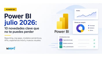 Imagen destacada sobre las novedades de Power BI julio 2026, incluyendo reporting, org apps, modelos semánticos, APIs, experiencia móvil y nuevos visuales.