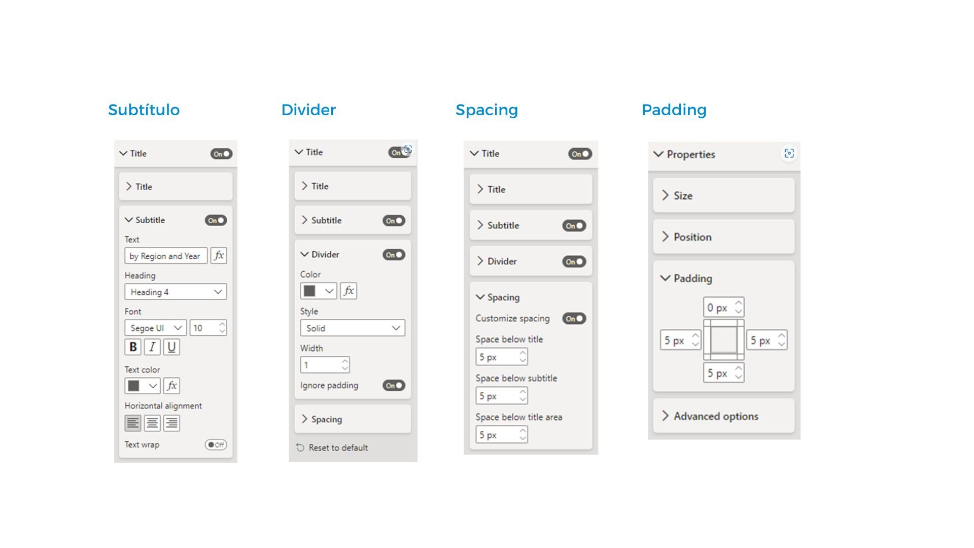 power bi update nuevas posibilidades de personalización de los visuals subtítulo divider spacing padding